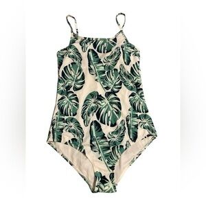 NEW Crane Tropical Palm White Green One Piece Swimsuit Bathing Suit 12-14 Large